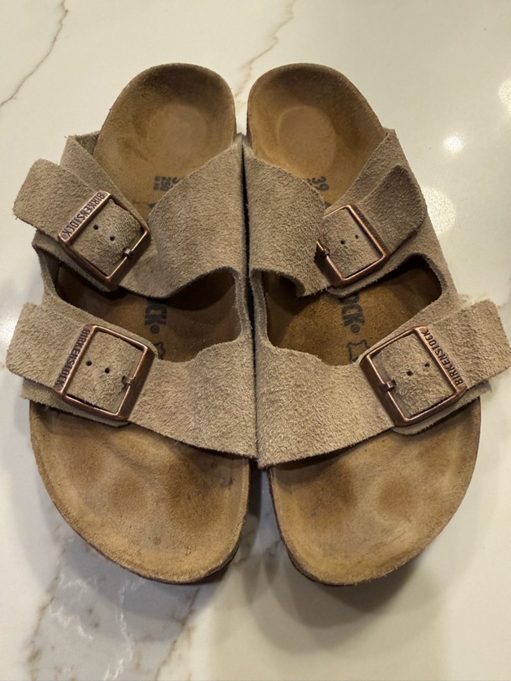 Birkenstock Suede Double-Buckle Sandals - Taupe Suede Narrow - Picture 2 of 5